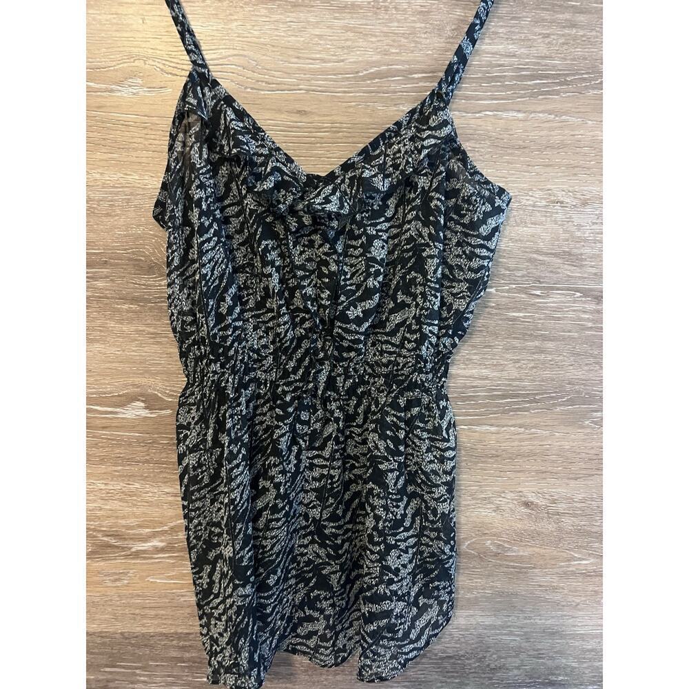 Y2K GUESS ZEBRA PRINT TOP SZ SMALL BLACK SHEER ANIMAL V Neck Ruffled Sz Medium